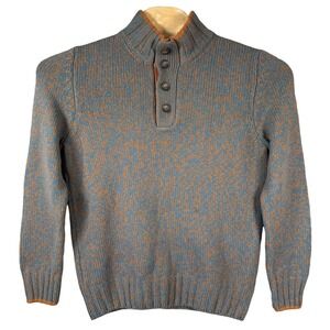 Gran Sasso Sweater Men 50 Large Blue Virgin Wool Mock Neck Button Pullover Italy